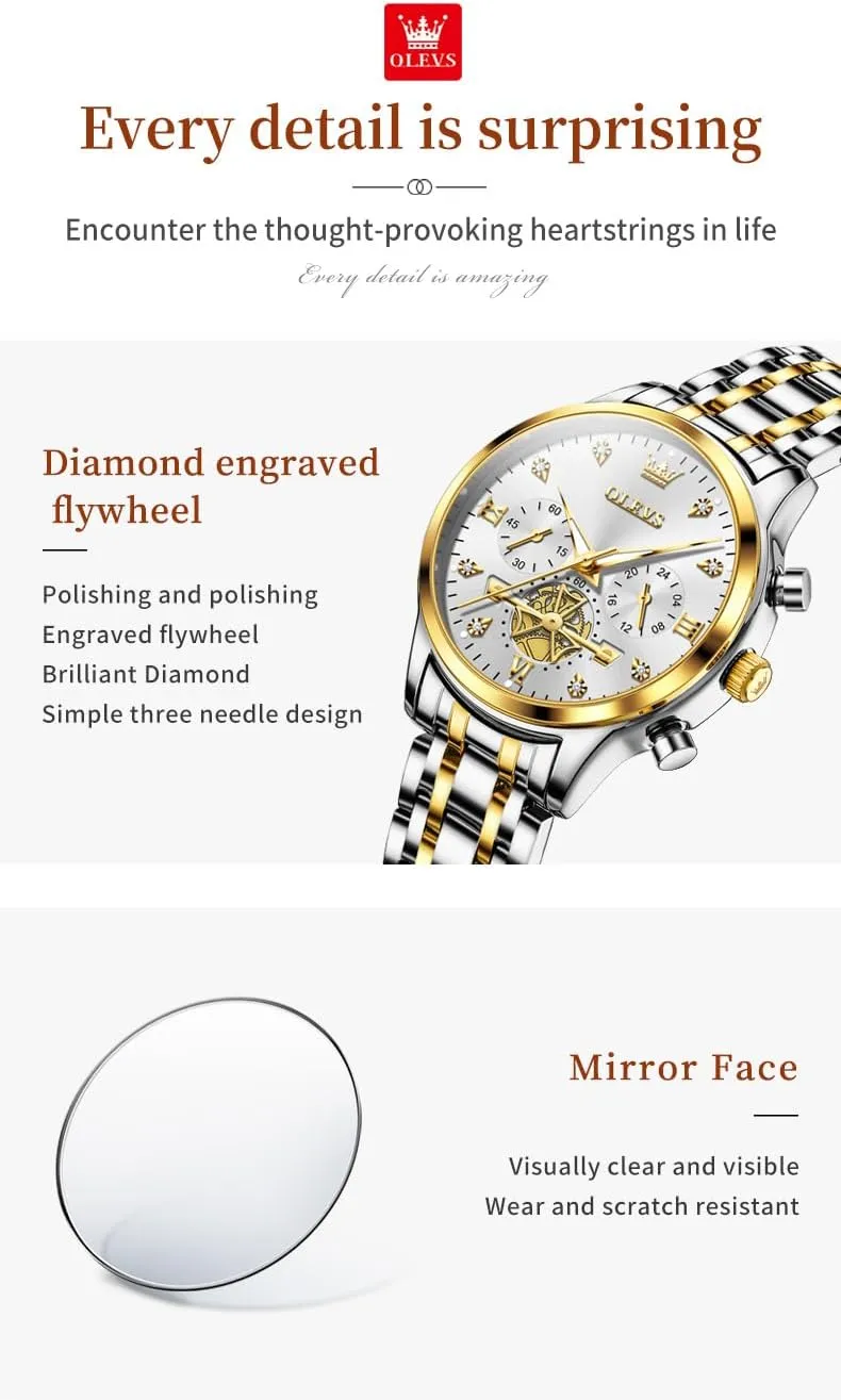 OLEVS Women Watch Multifunctional Two Tone Watch Fashion Business Analog Quartz Ladies Watch Stainless Steel Waterproof Diamond Watch for Women