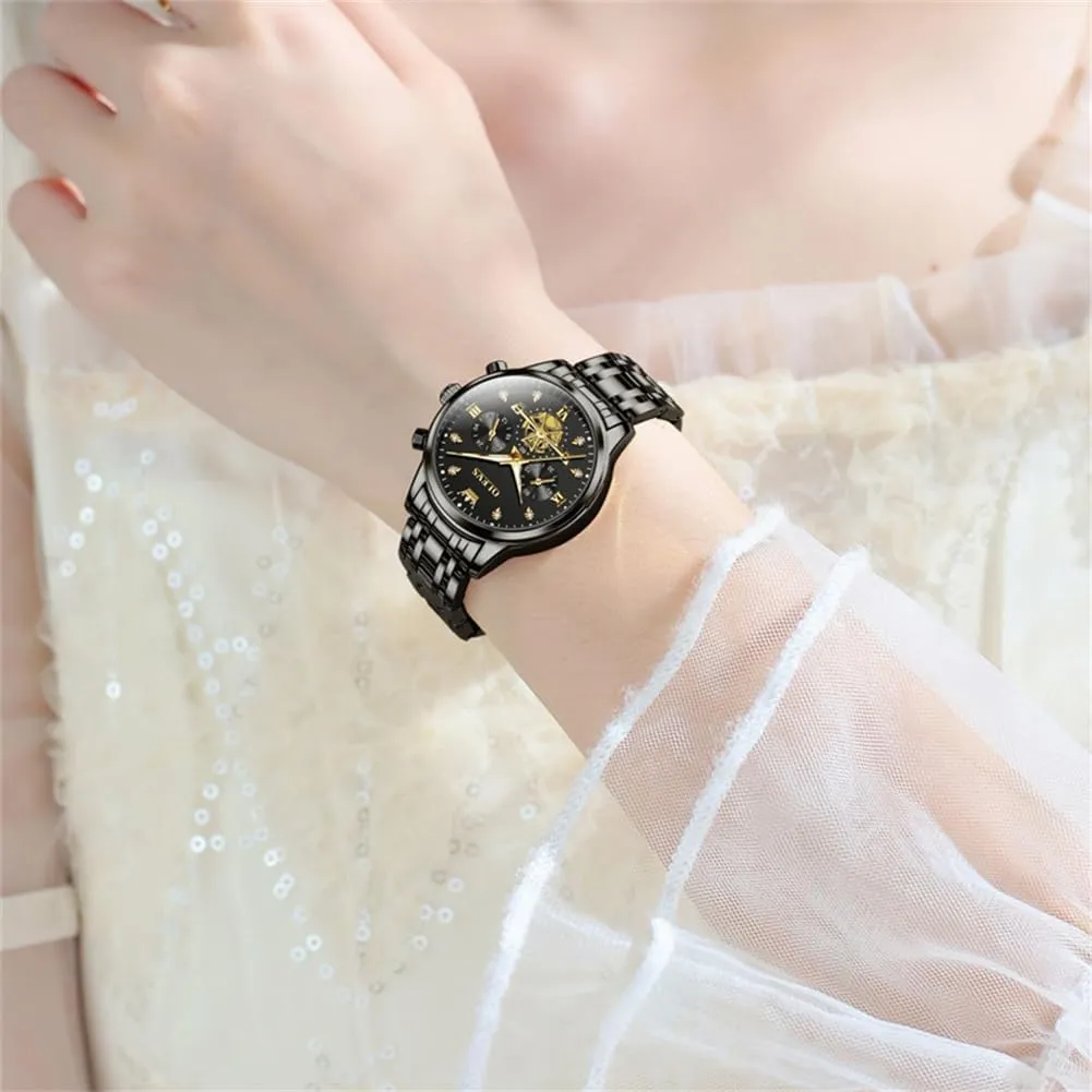 OLEVS Women Watch Multifunctional Two Tone Watch Fashion Business Analog Quartz Ladies Watch Stainless Steel Waterproof Diamond Watch for Women