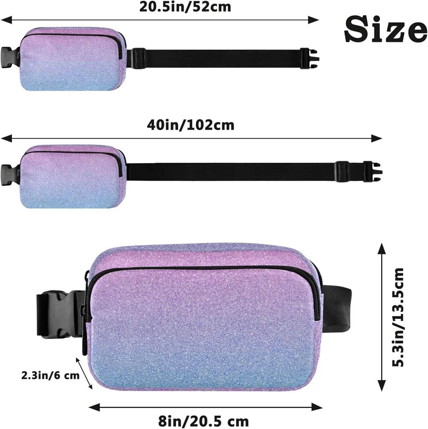 Ombre Glitter Colorful Gradients Fanny Packs for Women Waterproof Hip Pack Belt Pouch Cute Waist Pack for Women
