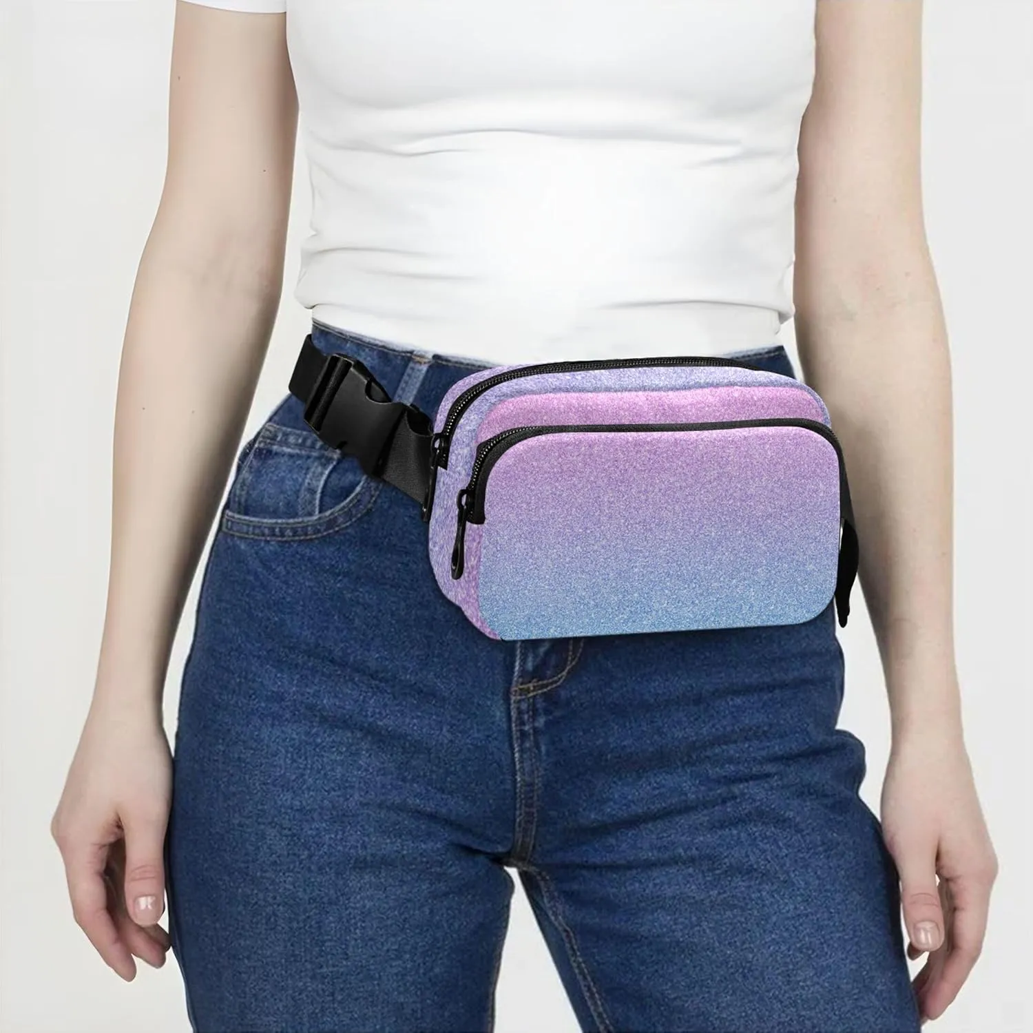 Ombre Glitter Colorful Gradients Fanny Packs for Women Waterproof Hip Pack Belt Pouch Cute Waist Pack for Women