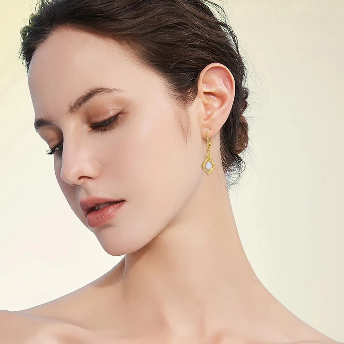 Opal Teardrop Earrings - Sterling Silver Blue/Pink/White Moonstone Moss Agate Heart Opal Leverback Dangle Earrings for Women Teens Girls Wife Mom Birthday Gifts