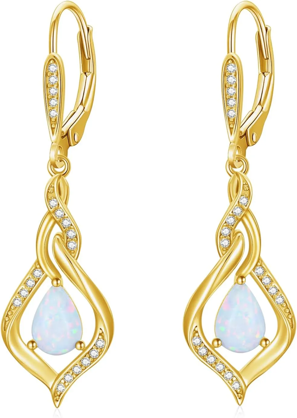 Opal Teardrop Earrings - Sterling Silver Blue/Pink/White Moonstone Moss Agate Heart Opal Leverback Dangle Earrings for Women Teens Girls Wife Mom Birthday Gifts