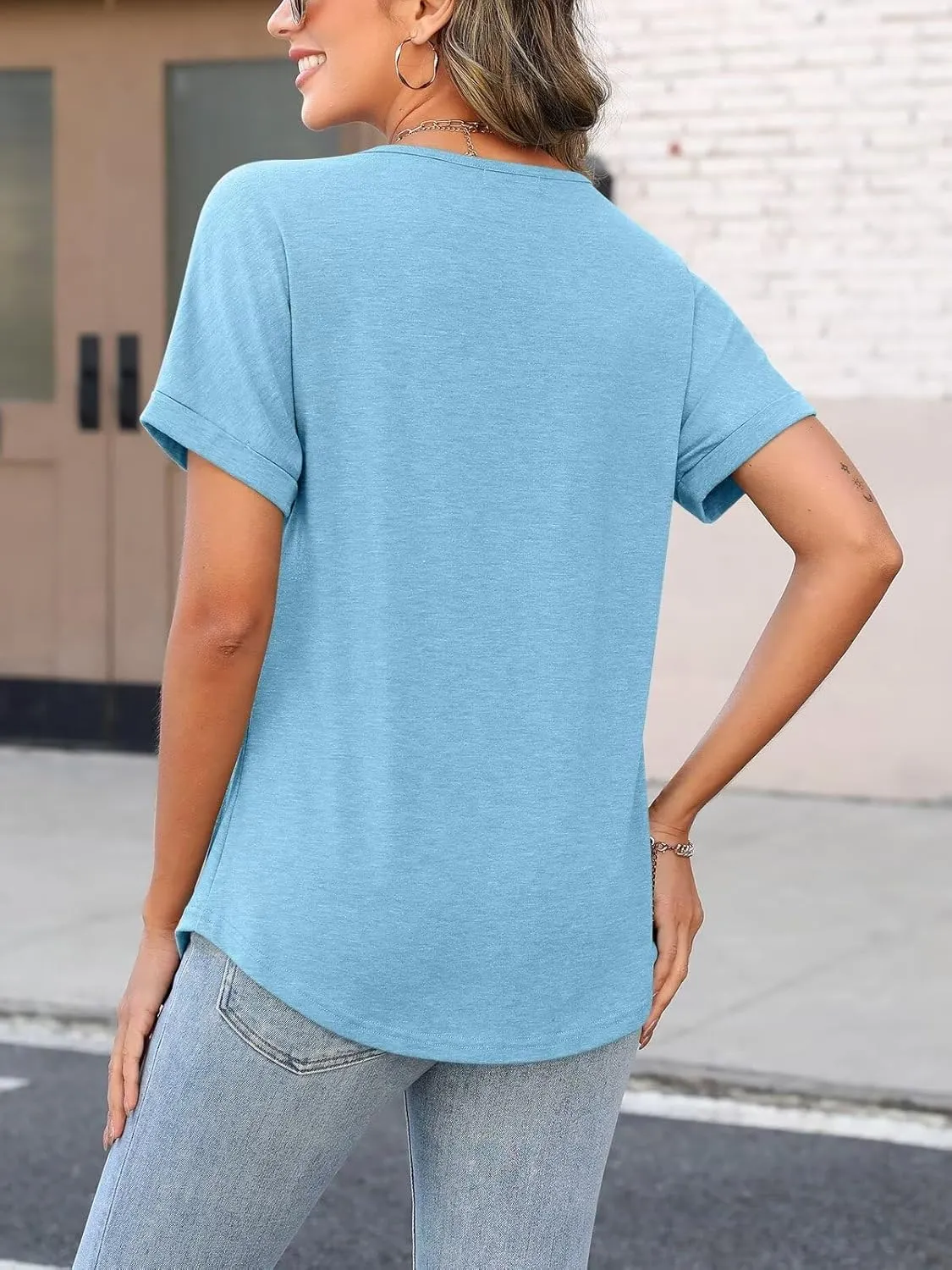 ORANDESIGNE Women's Short Sleeve V Neck Tops Casual Summer T Shirts Ladies Basic Tees