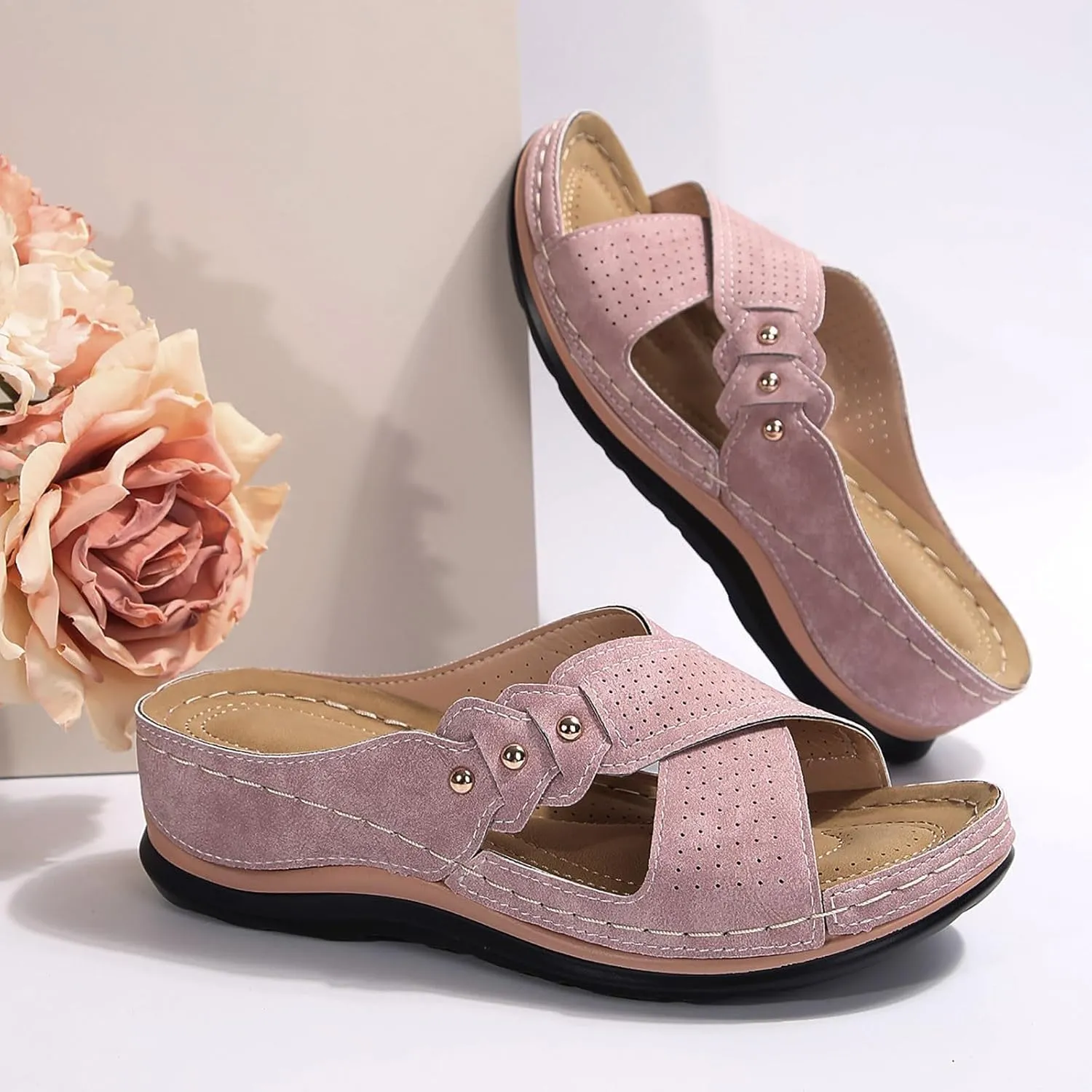 Orthopedic Sandals for Women, Soft Open Toe Slippers, Comfort Wear Orthowear Shoes, Slip On Platform Sandals Wedge Slide Sandal Dressy Summer Slides Comfortable Lightweight Casual Wedges