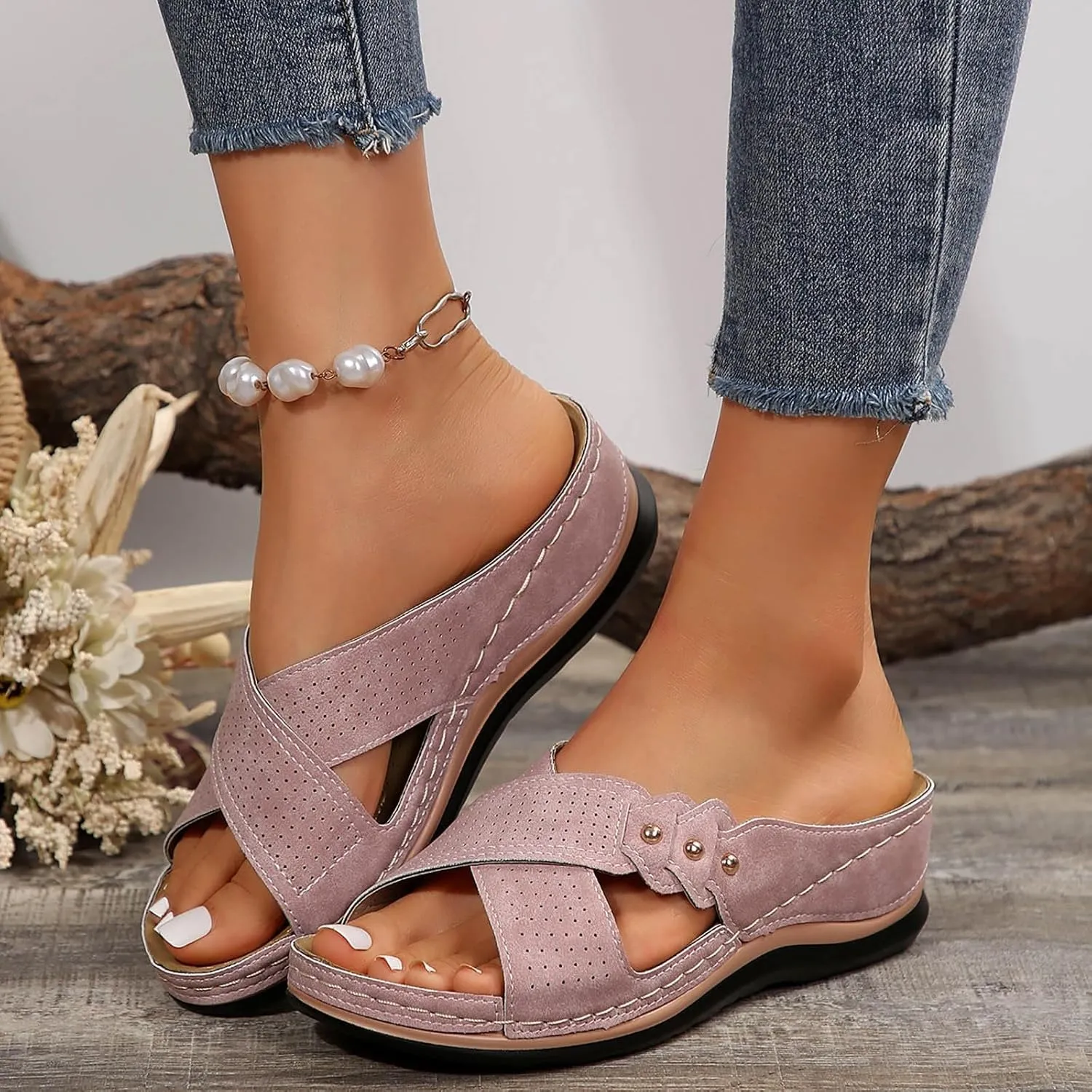 Orthopedic Sandals for Women, Soft Open Toe Slippers, Comfort Wear Orthowear Shoes, Slip On Platform Sandals Wedge Slide Sandal Dressy Summer Slides Comfortable Lightweight Casual Wedges