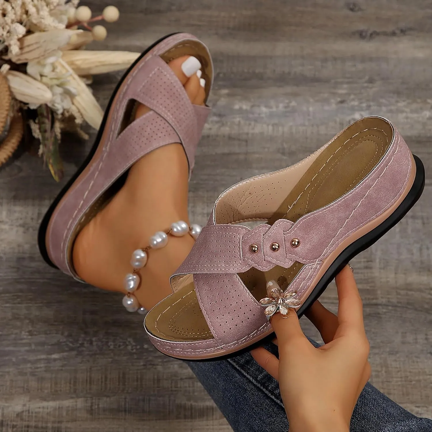 Orthopedic Sandals for Women, Soft Open Toe Slippers, Comfort Wear Orthowear Shoes, Slip On Platform Sandals Wedge Slide Sandal Dressy Summer Slides Comfortable Lightweight Casual Wedges