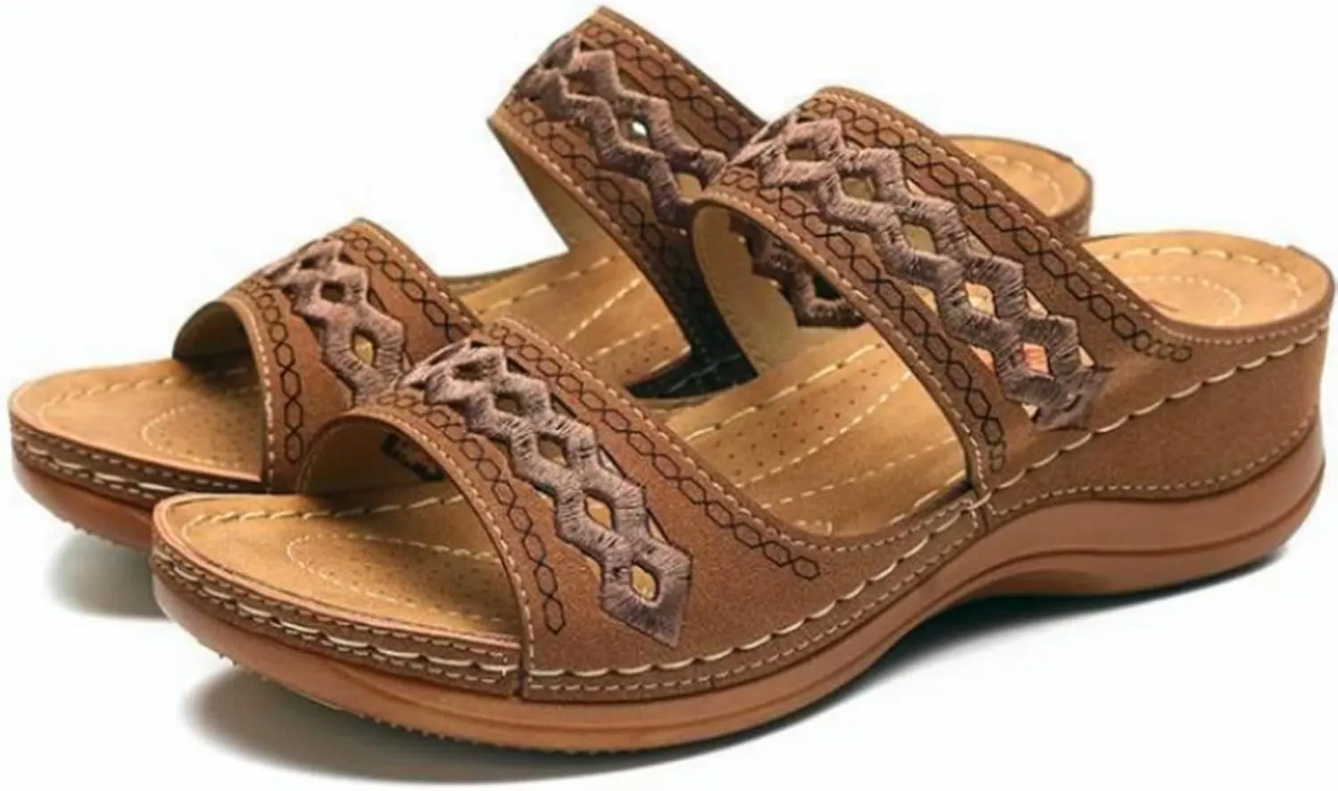 Orthopedic Sandals for Women Wide Width Arch Support Low Wedges Comfortable Walking Sandals Mesh Up Open Toe Slip On Slippers Beach Vacation Casual Footwear Ladies Slide Sandal 2025 Dress Shoes