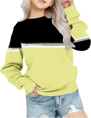 Oversized Crewneck Sweatshirts For Girls Boys Long Sleeve Color Block Pullover Tops Fleece Preppy Clothes 1-12 Years
