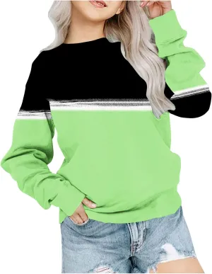 Oversized Crewneck Sweatshirts For Girls Boys Long Sleeve Color Block Pullover Tops Fleece Preppy Clothes 1-12 Years