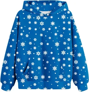 Oversized Hoodies For Teen Girls Boys Christmas Sweatshirts Snowflake Print Pullover Tops With Pocket 2-13 Years