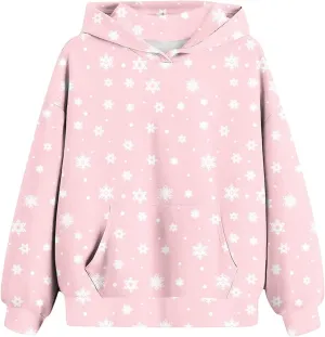 Oversized Hoodies For Teen Girls Boys Christmas Sweatshirts Snowflake Print Pullover Tops With Pocket 2-13 Years