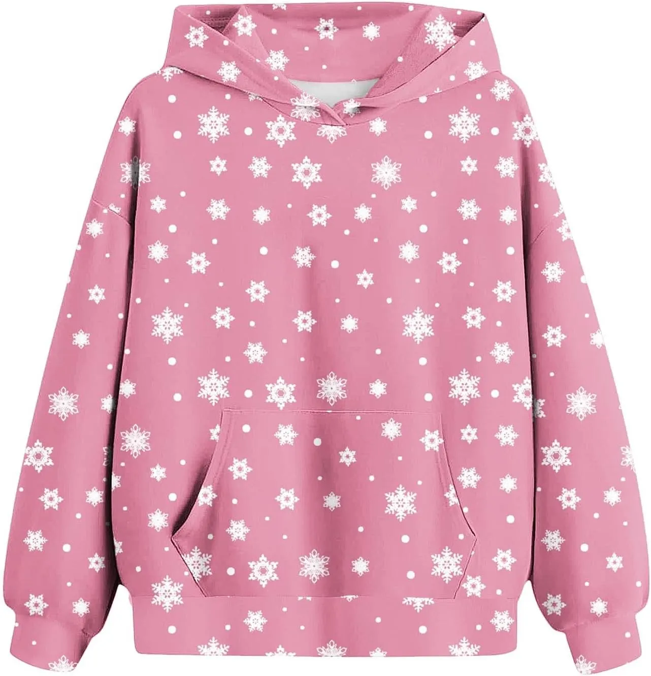 Oversized Hoodies For Teen Girls Boys Christmas Sweatshirts Snowflake Print Pullover Tops With Pocket 2-13 Years