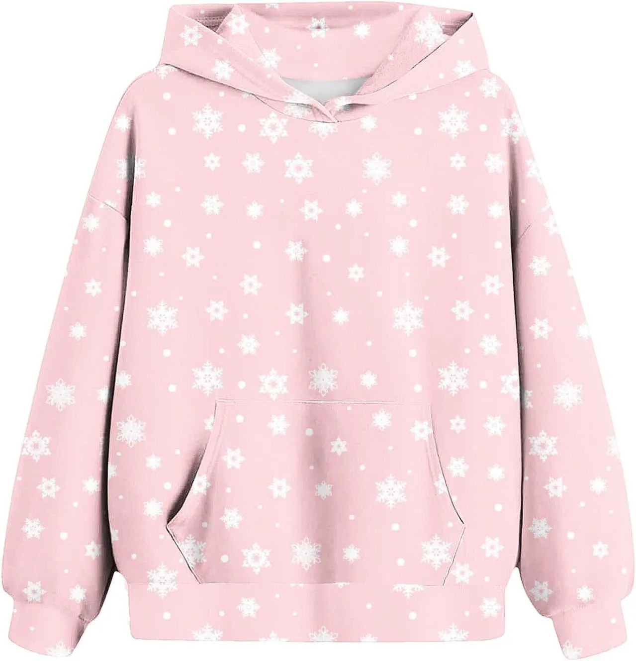 Oversized Hoodies For Teen Girls Boys Christmas Sweatshirts Snowflake Print Pullover Tops With Pocket 2-13 Years