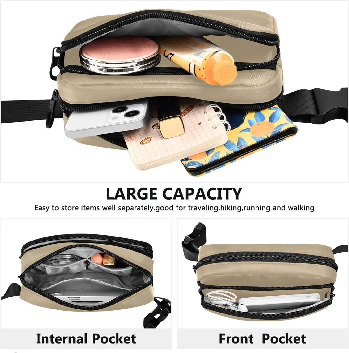 Pale Ocre Womens Fanny Pack Hip Bag Belt Purse Waterproof Cartoon Waist Purse for Women