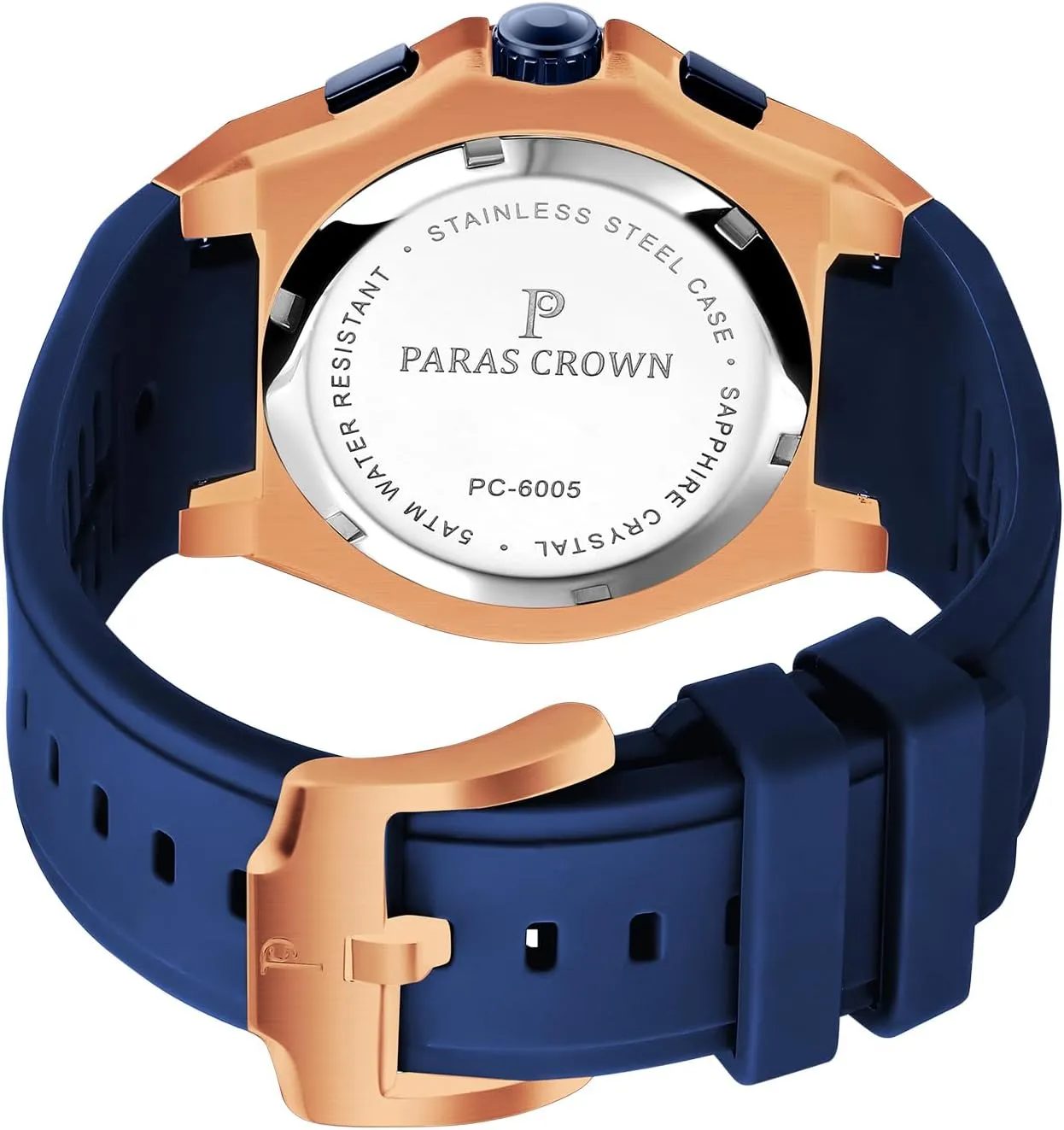Paras Crown Mens Watches Fashion Luxury 50M Waterproof Chronograph Wrist Watches for Men with Silicone Strap Stainless Steel Case