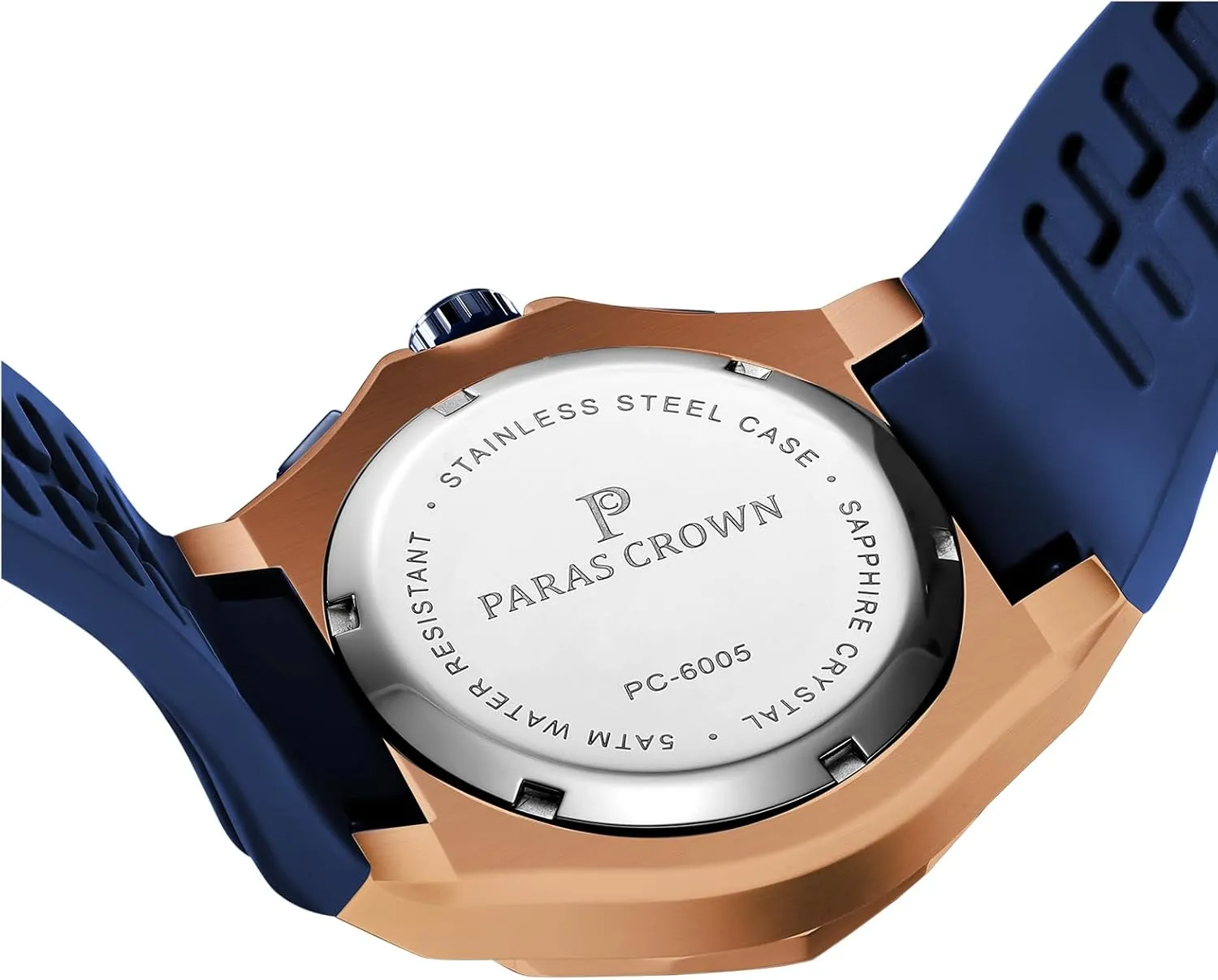 Paras Crown Mens Watches Fashion Luxury 50M Waterproof Chronograph Wrist Watches for Men with Silicone Strap Stainless Steel Case