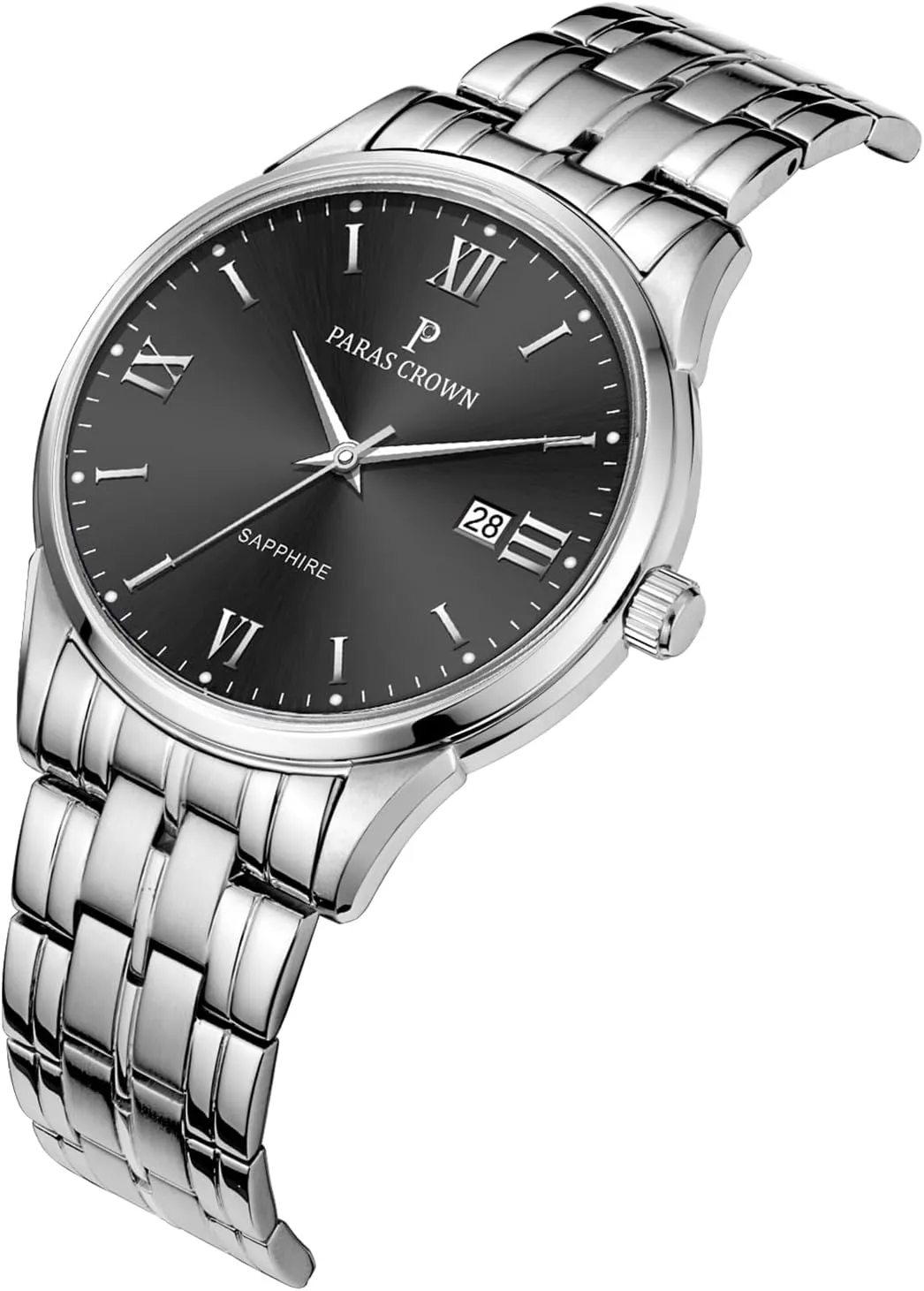 Paras Crown Mens Watches Luxury Chronograph Analog Watch Japanese Quartz Movement Stainless Steel Case 5ATM Waterproof Watches for Men