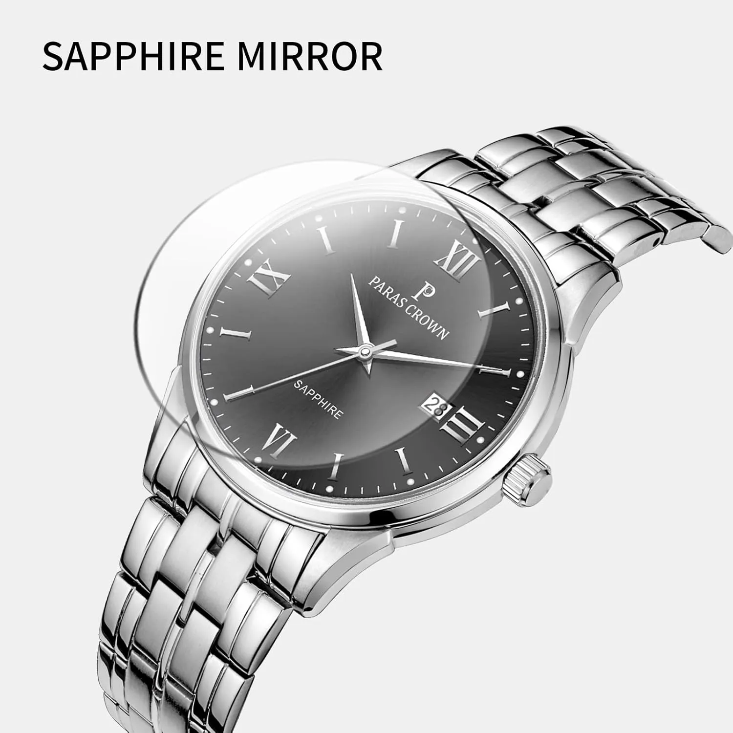 Paras Crown Mens Watches Luxury Chronograph Analog Watch Japanese Quartz Movement Stainless Steel Case 5ATM Waterproof Watches for Men
