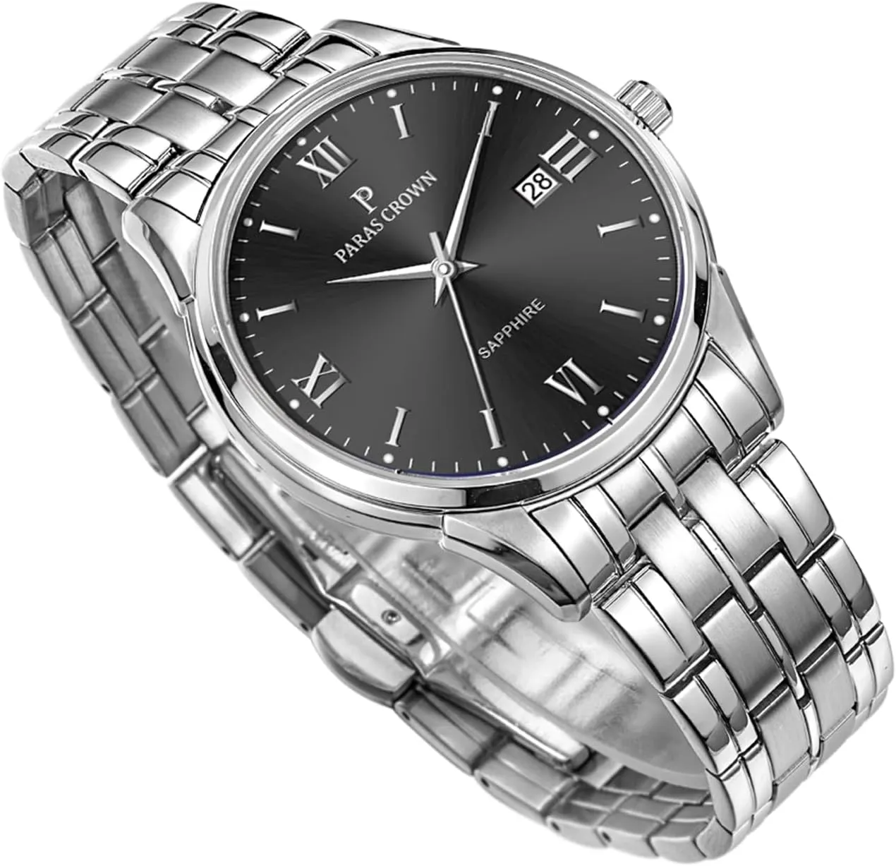 Paras Crown Mens Watches Luxury Chronograph Analog Watch Japanese Quartz Movement Stainless Steel Case 5ATM Waterproof Watches for Men