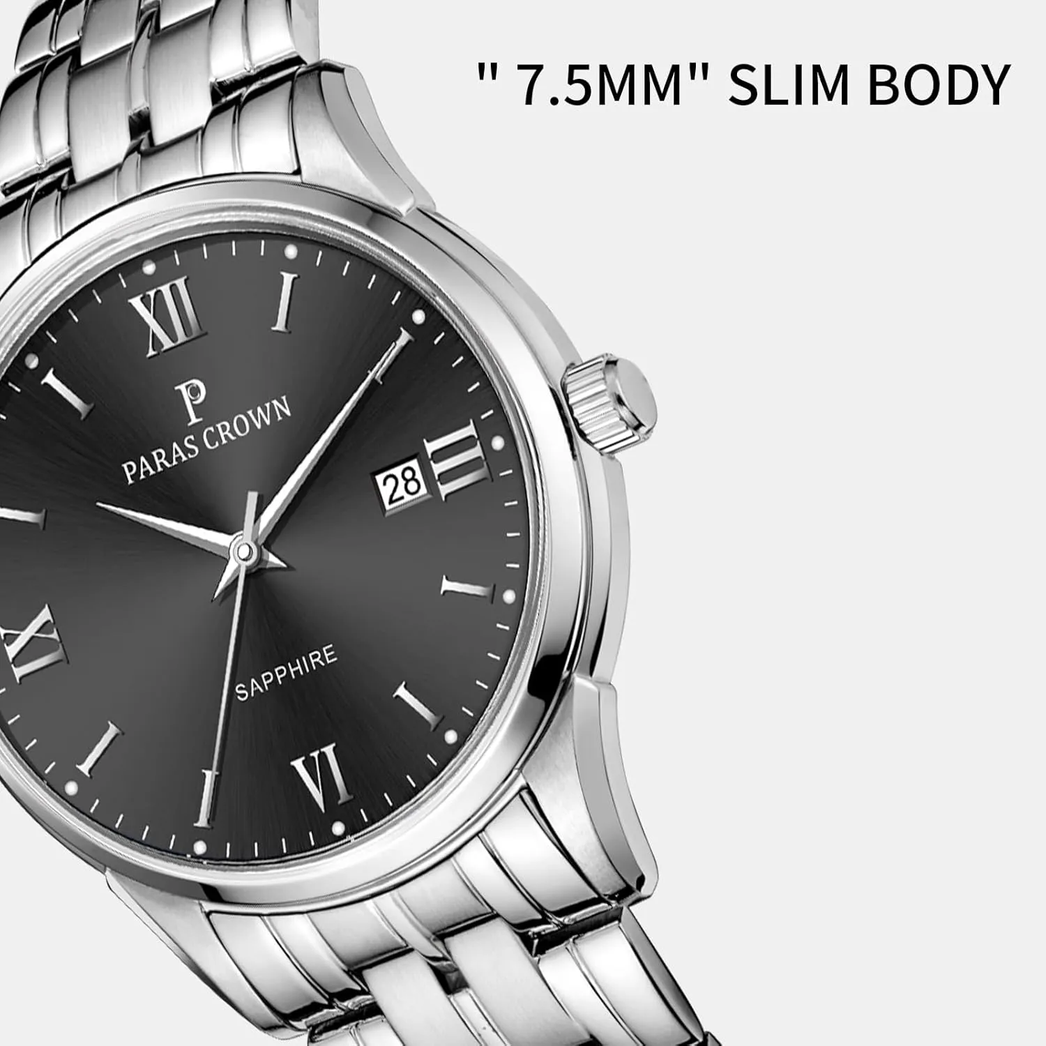 Paras Crown Mens Watches Luxury Chronograph Analog Watch Japanese Quartz Movement Stainless Steel Case 5ATM Waterproof Watches for Men