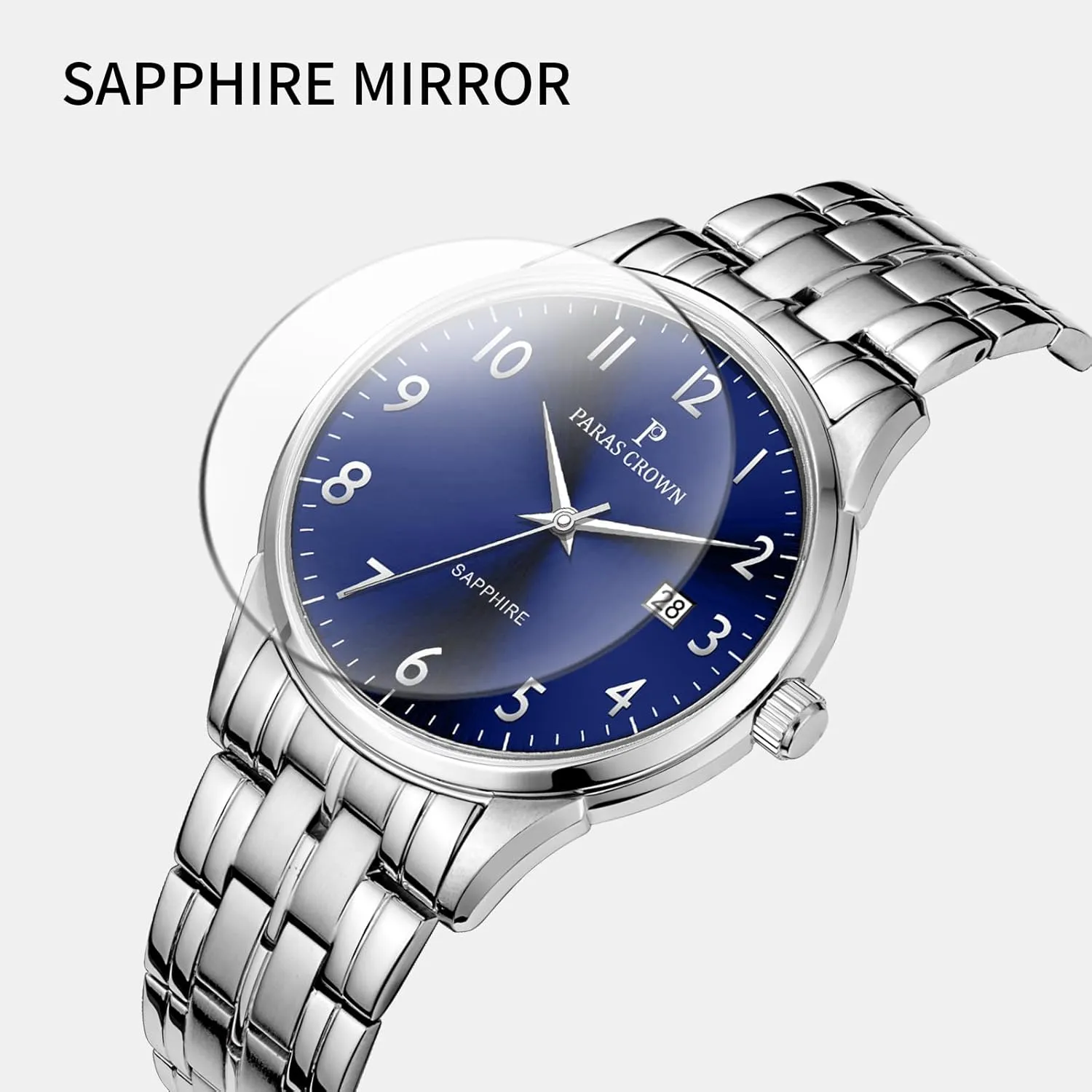 Paras Crown Watches for Men Luxury Japanese Quartz Movement Chronograph Analog Watch Stainless Steel Case 5ATM Waterproof Mens Watches