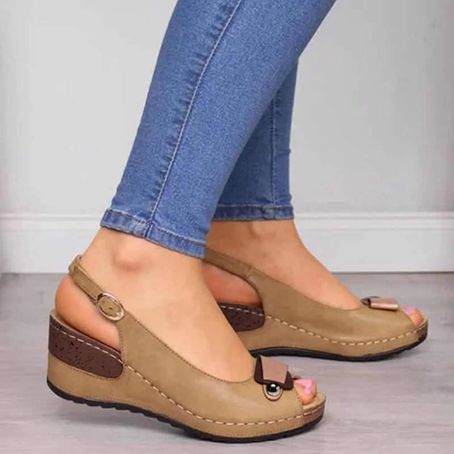 Peep Toe Flats with Bow for Women Summer Hollow Out Slingback Wedge Sandals Slip On Casual Comfortable Ankle Strap Sandal Walking Platform Beach Orthopedic Espadrille Bowknot Fashion Shoes