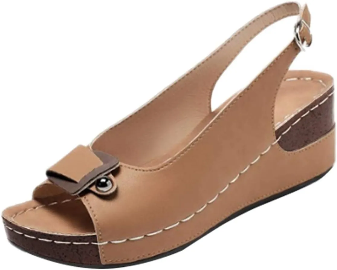 Peep Toe Flats with Bow for Women Summer Hollow Out Slingback Wedge Sandals Slip On Casual Comfortable Ankle Strap Sandal Walking Platform Beach Orthopedic Espadrille Bowknot Fashion Shoes