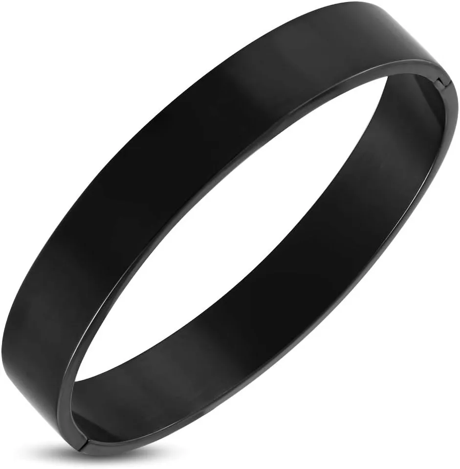 Personalized 12mm Brushed Black Stainless Steel Bangle Bracelet
