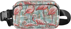 Pink Flamingos Fanny Packs Women Waterproof Belt Bag Hip Pouch Flower Travel Waist Bag