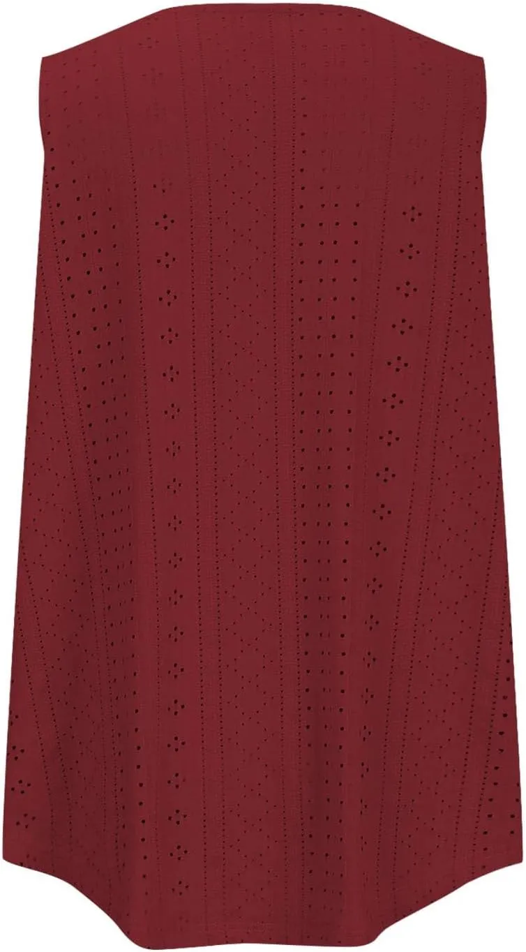 Plus Size Eyelet Tank Tops for Women Summer Sleeveless Square Neck Shirts Loose Fit Pleated Tunics Flowy Tees