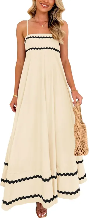 PRETTYGARDEN Women's 2025 Summer Flowy Maxi Dress Casual Sleeveless Spaghetti Strap Ruffle Beach Long Dresses