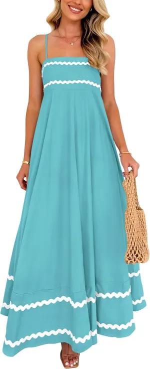 PRETTYGARDEN Women's 2025 Summer Flowy Maxi Dress Casual Sleeveless Spaghetti Strap Ruffle Beach Long Dresses