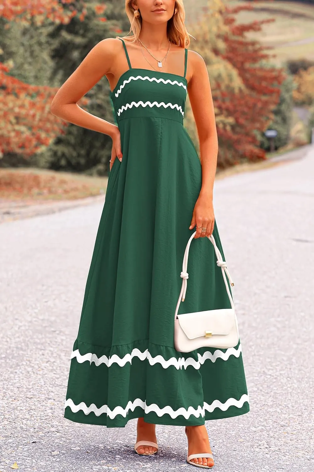 PRETTYGARDEN Women's 2025 Summer Flowy Maxi Dress Casual Sleeveless Spaghetti Strap Ruffle Beach Long Dresses