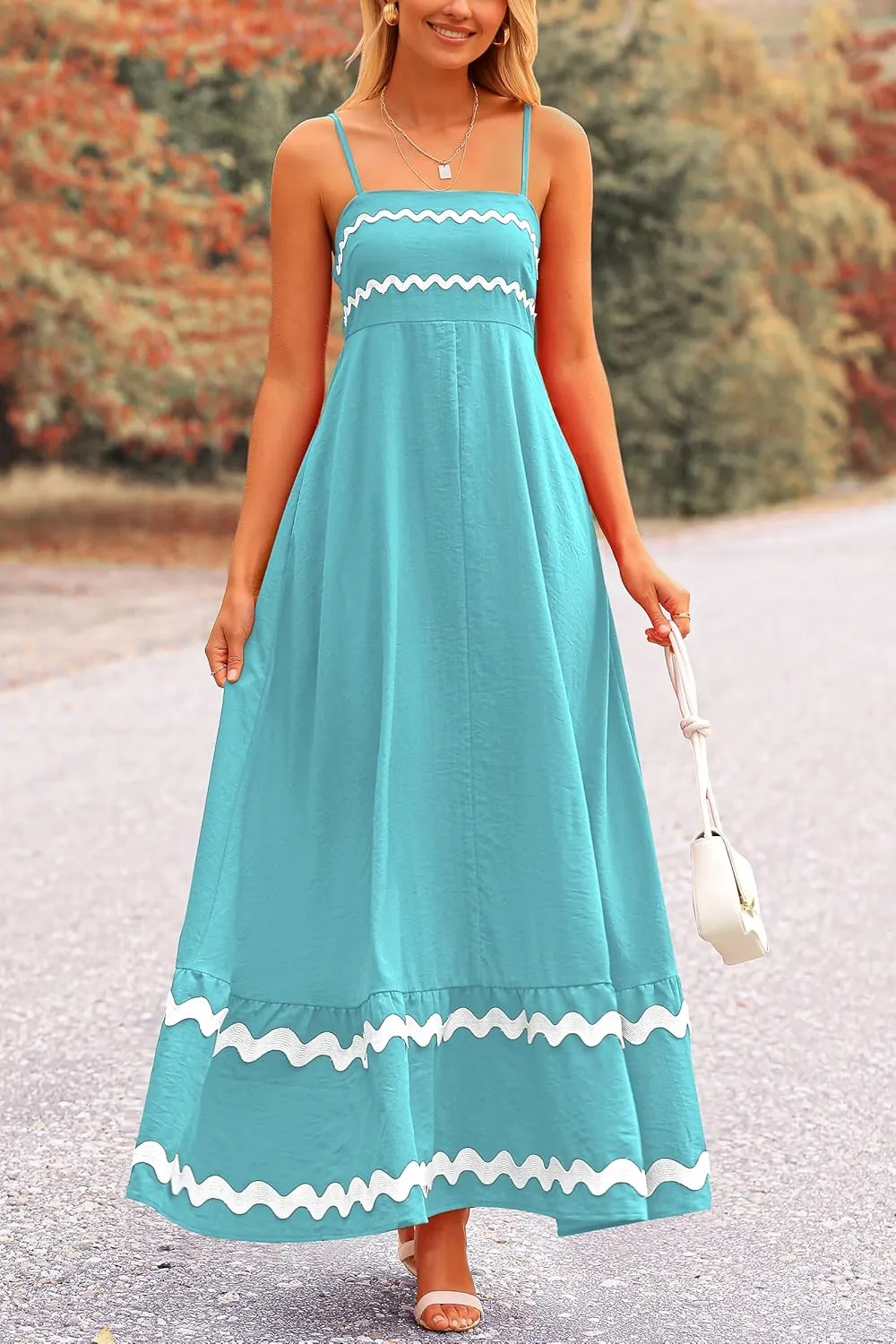 PRETTYGARDEN Women's 2025 Summer Flowy Maxi Dress Casual Sleeveless Spaghetti Strap Ruffle Beach Long Dresses