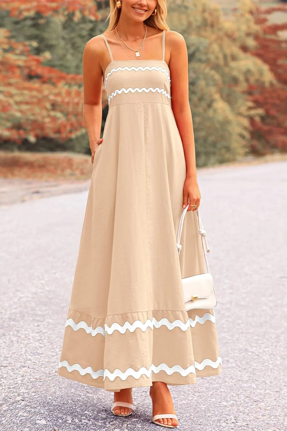 PRETTYGARDEN Women's 2025 Summer Flowy Maxi Dress Casual Sleeveless Spaghetti Strap Ruffle Beach Long Dresses
