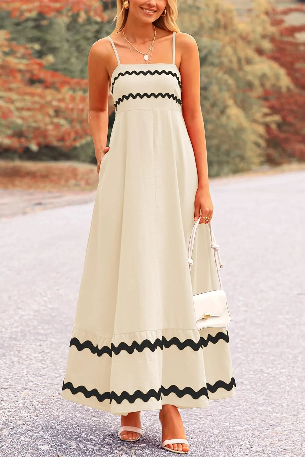 PRETTYGARDEN Women's 2025 Summer Flowy Maxi Dress Casual Sleeveless Spaghetti Strap Ruffle Beach Long Dresses