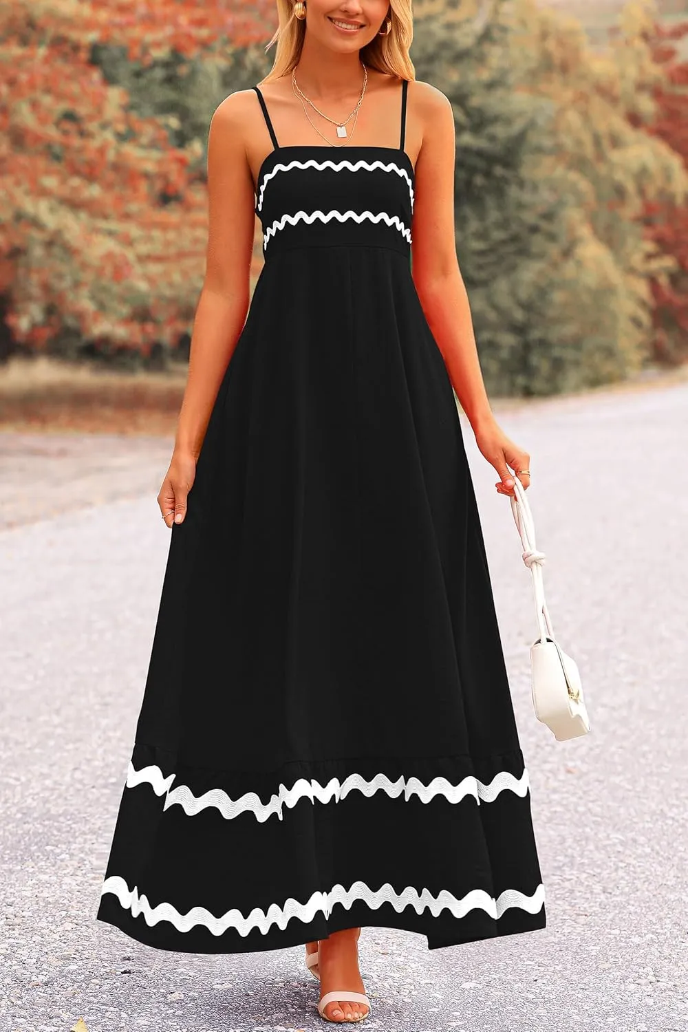 PRETTYGARDEN Women's 2025 Summer Flowy Maxi Dress Casual Sleeveless Spaghetti Strap Ruffle Beach Long Dresses