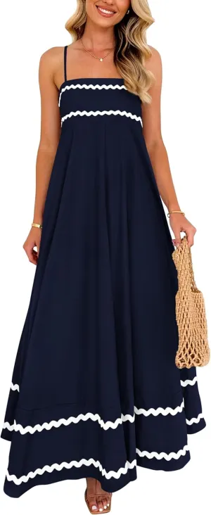 PRETTYGARDEN Women's 2025 Summer Flowy Maxi Dress Casual Sleeveless Spaghetti Strap Ruffle Beach Long Dresses