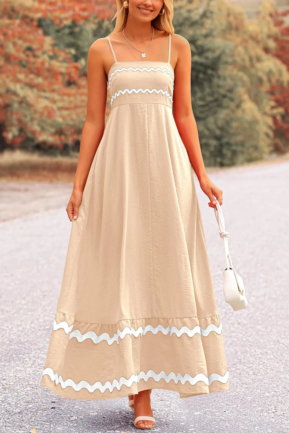 PRETTYGARDEN Women's 2025 Summer Flowy Maxi Dress Casual Sleeveless Spaghetti Strap Ruffle Beach Long Dresses