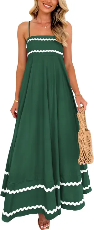 PRETTYGARDEN Women's 2025 Summer Flowy Maxi Dress Casual Sleeveless Spaghetti Strap Ruffle Beach Long Dresses
