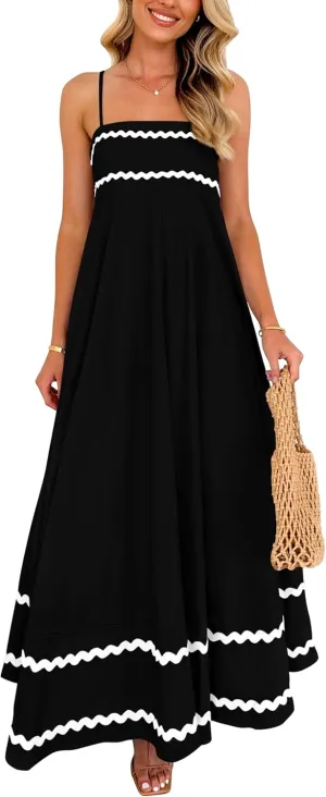 PRETTYGARDEN Women's 2025 Summer Flowy Maxi Dress Casual Sleeveless Spaghetti Strap Ruffle Beach Long Dresses