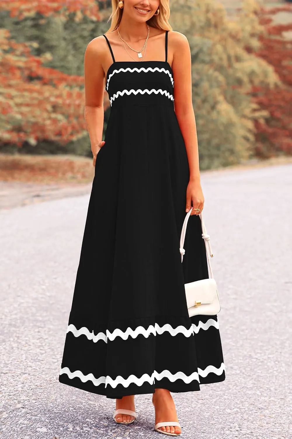 PRETTYGARDEN Women's 2025 Summer Flowy Maxi Dress Casual Sleeveless Spaghetti Strap Ruffle Beach Long Dresses