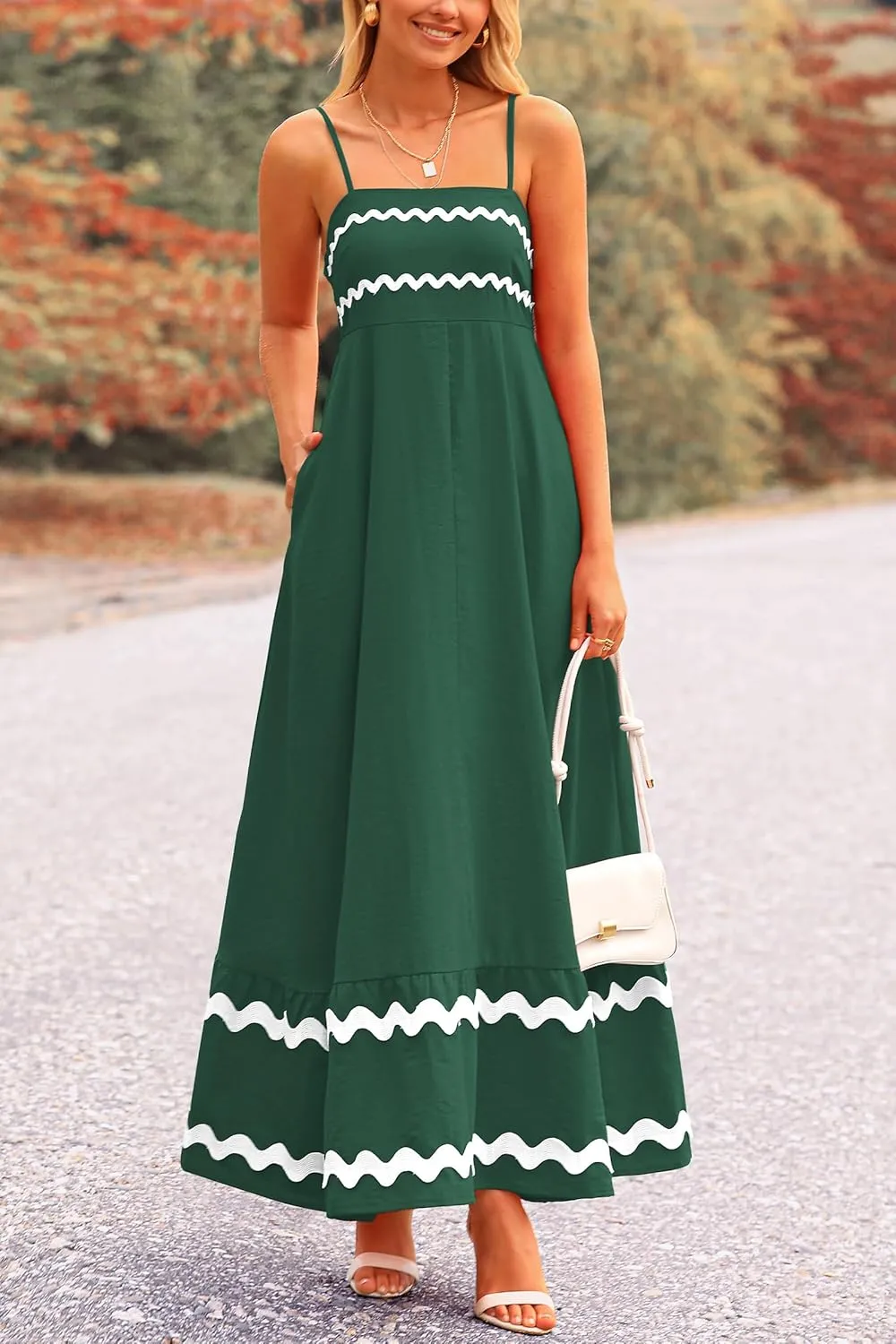 PRETTYGARDEN Women's 2025 Summer Flowy Maxi Dress Casual Sleeveless Spaghetti Strap Ruffle Beach Long Dresses