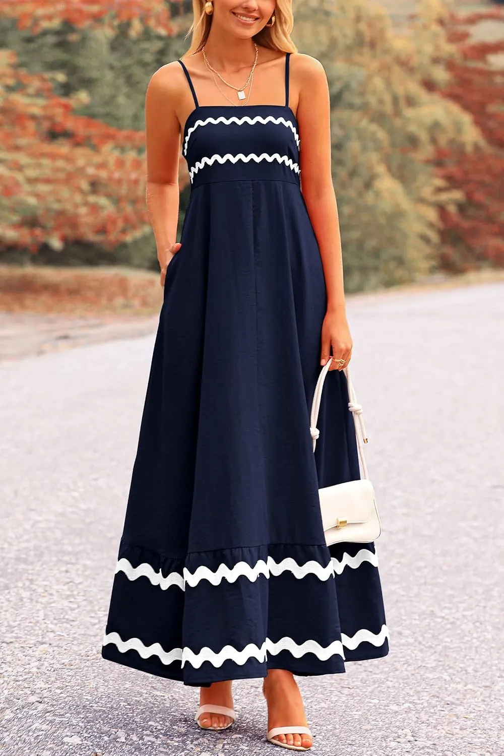 PRETTYGARDEN Women's 2025 Summer Flowy Maxi Dress Casual Sleeveless Spaghetti Strap Ruffle Beach Long Dresses