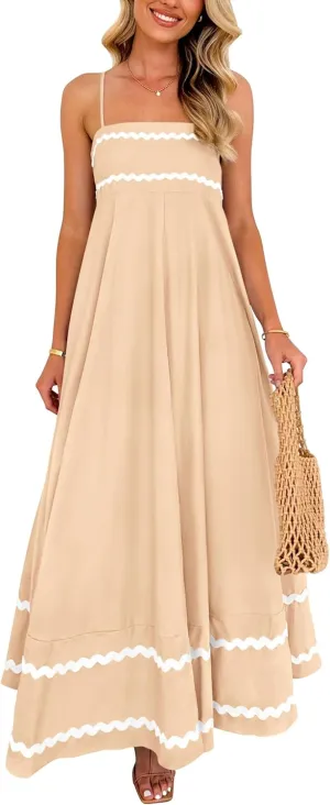 PRETTYGARDEN Women's 2025 Summer Flowy Maxi Dress Casual Sleeveless Spaghetti Strap Ruffle Beach Long Dresses