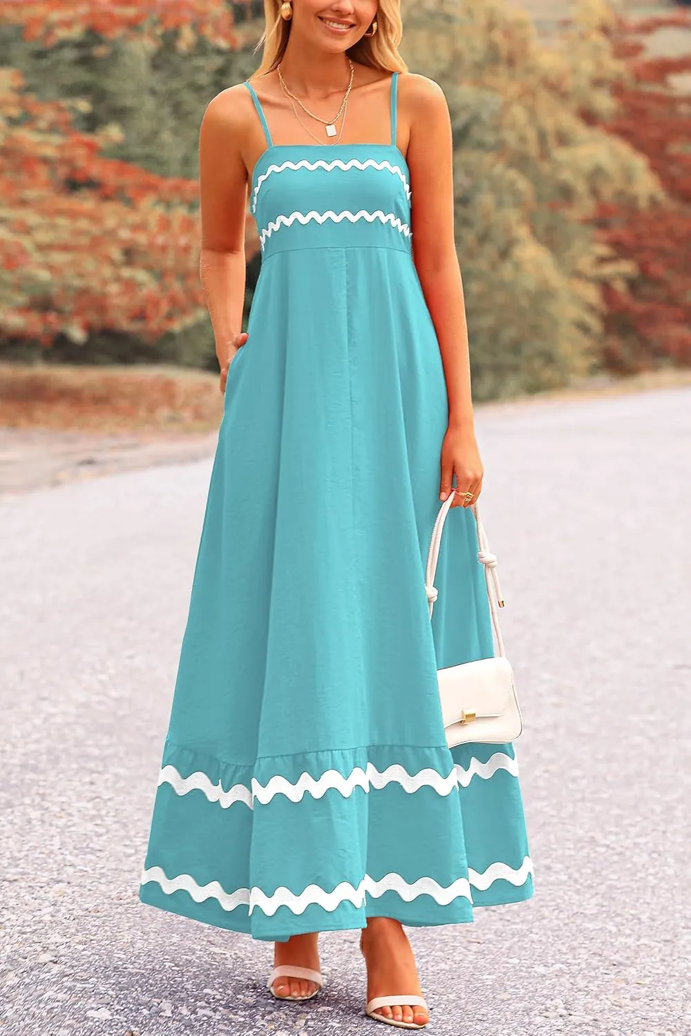 PRETTYGARDEN Women's 2025 Summer Flowy Maxi Dress Casual Sleeveless Spaghetti Strap Ruffle Beach Long Dresses