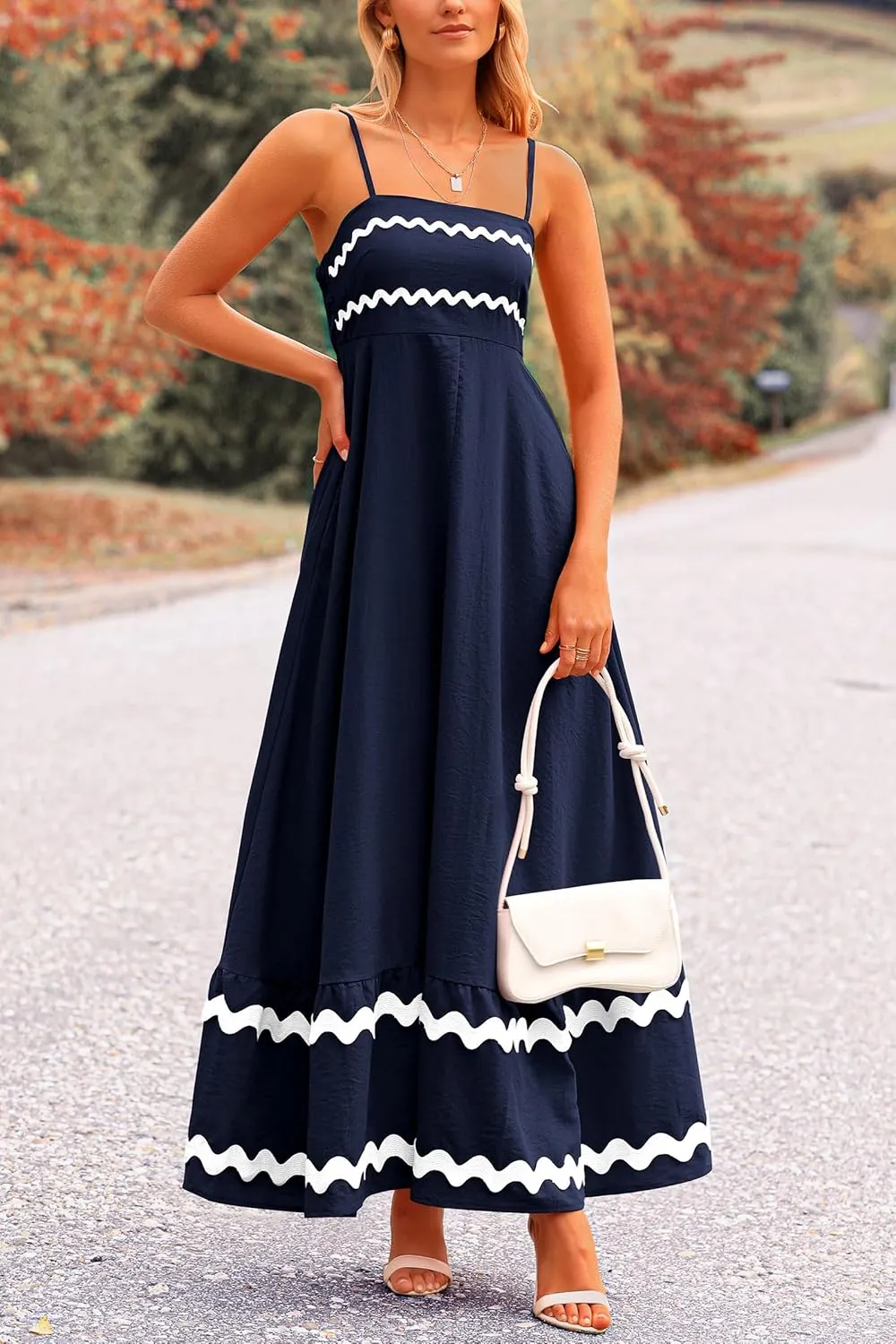 PRETTYGARDEN Women's 2025 Summer Flowy Maxi Dress Casual Sleeveless Spaghetti Strap Ruffle Beach Long Dresses