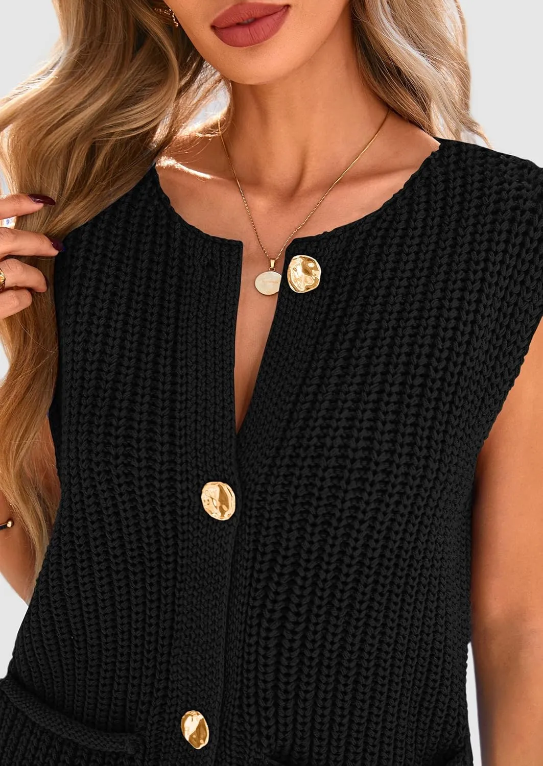 PRETTYGARDEN Women's Summer Sweaters Vest 2025 Sleeveless Button Down Cropped Pockets Chunky Knit Cardigan Trendy Tank Tops
