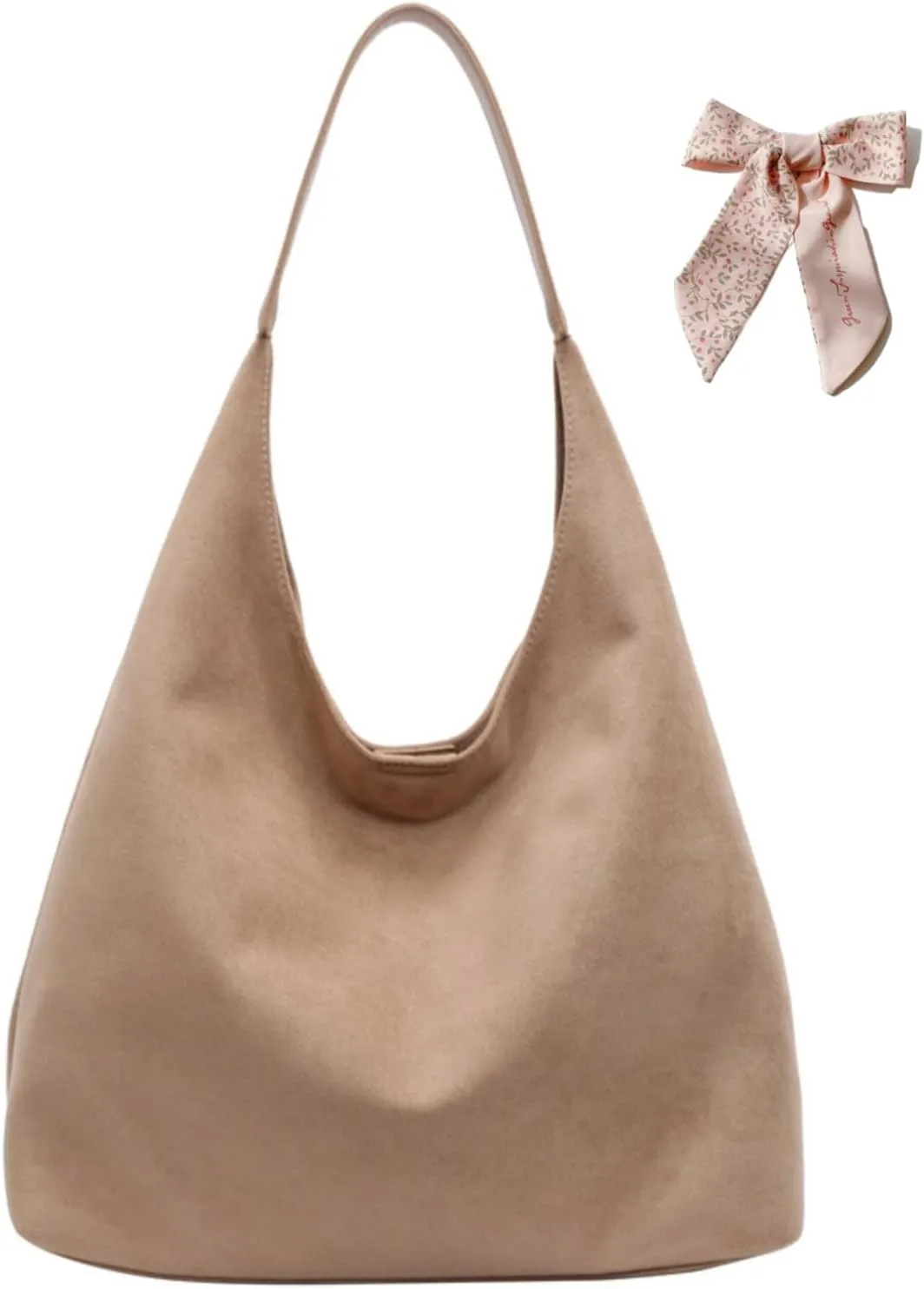 PU Leather Handbag Faux Suede Tote Bag with Pouch, Hobo Slouch Bag, Women's Shoulder Bags Hobos Bags for Travel Work