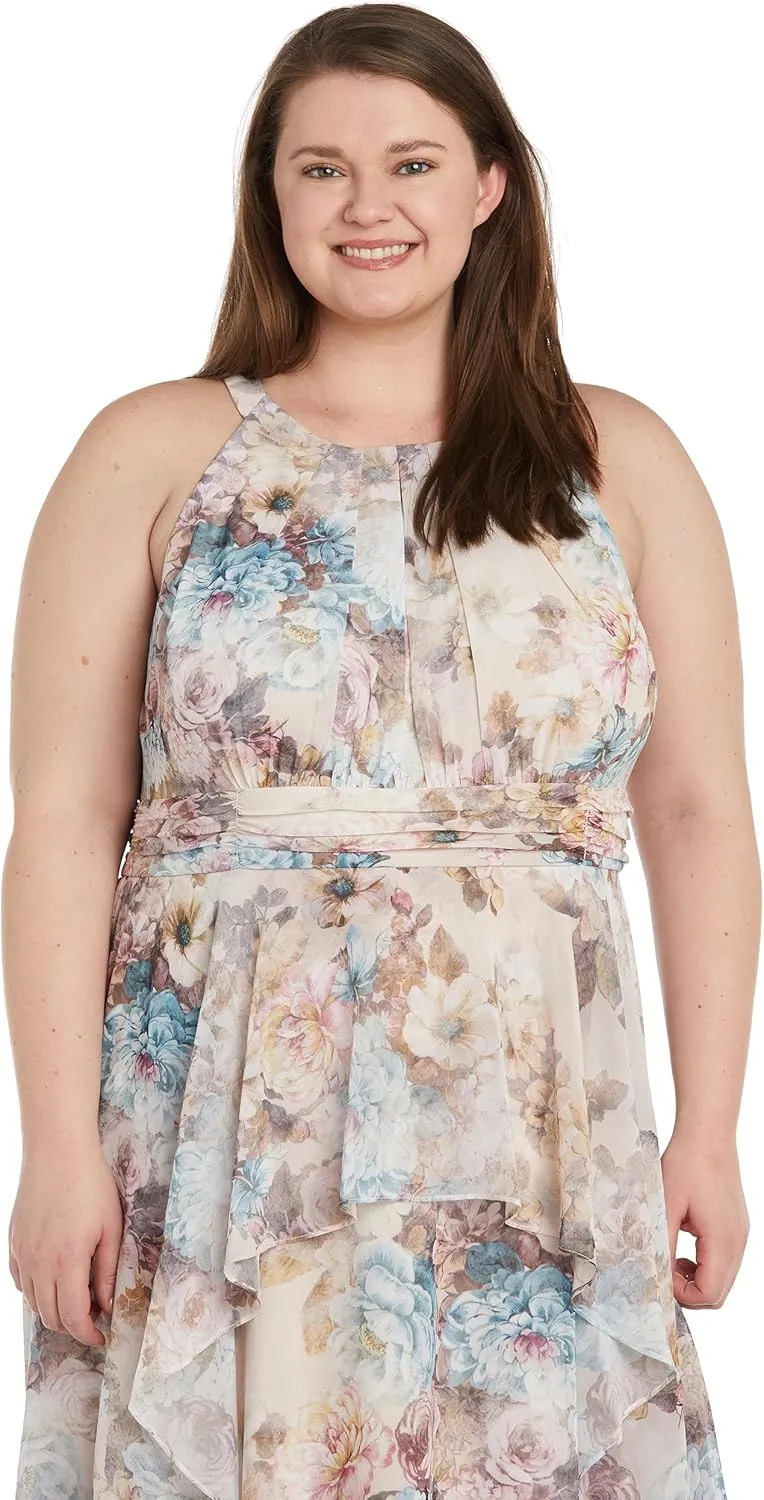 R&M Richards Women's Coral/Lavender Bloom Daytime Dress